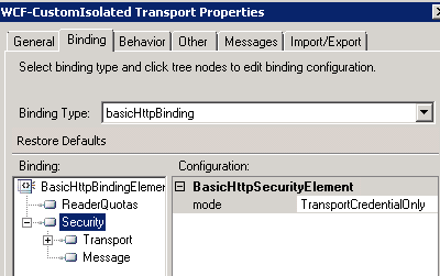 Setting binding to basicHttpBinding and security mode to TransportCredentialOnly